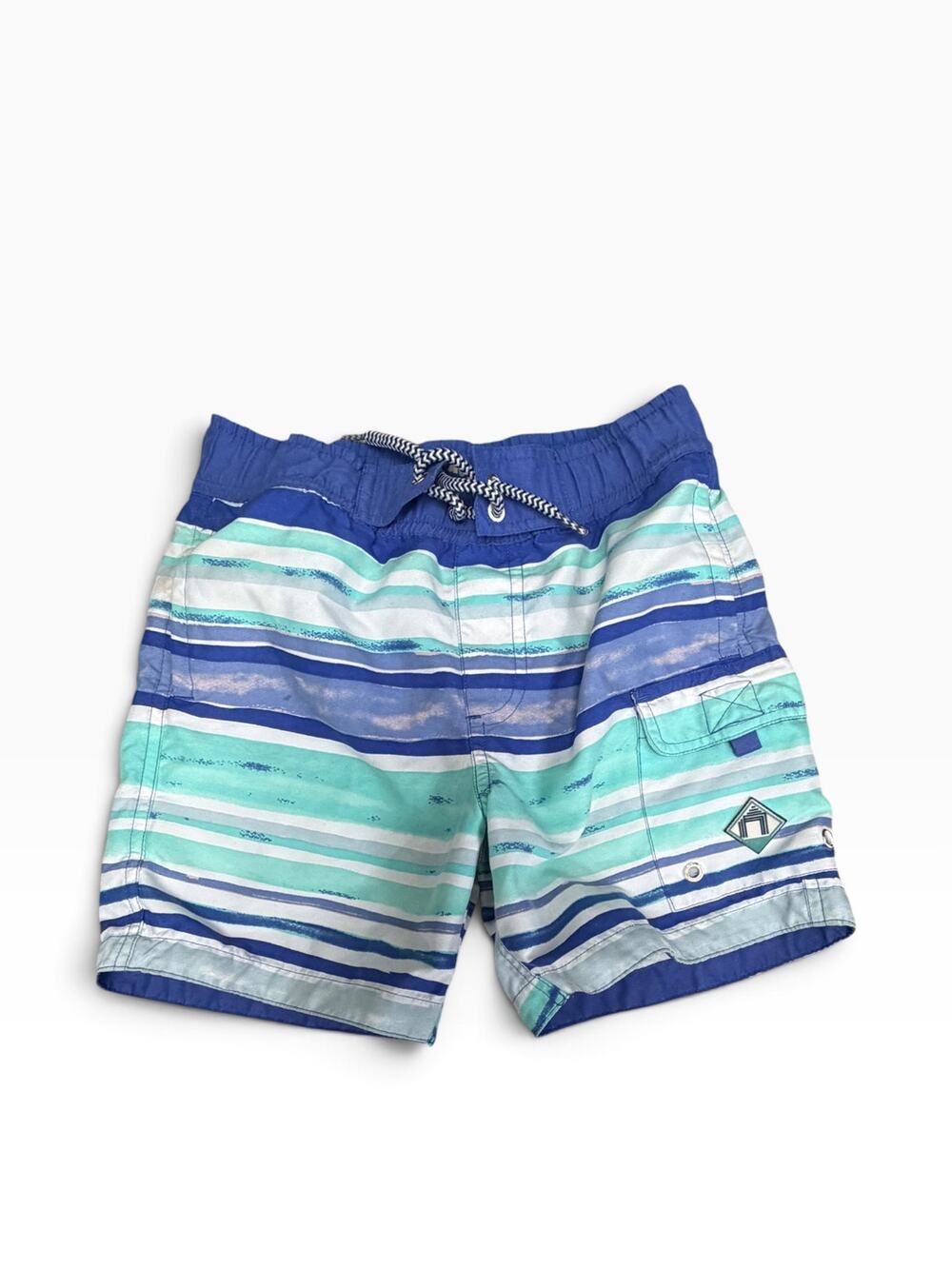 Cabana Life Boys Blue Aqua Striped Swim Trunks 3T